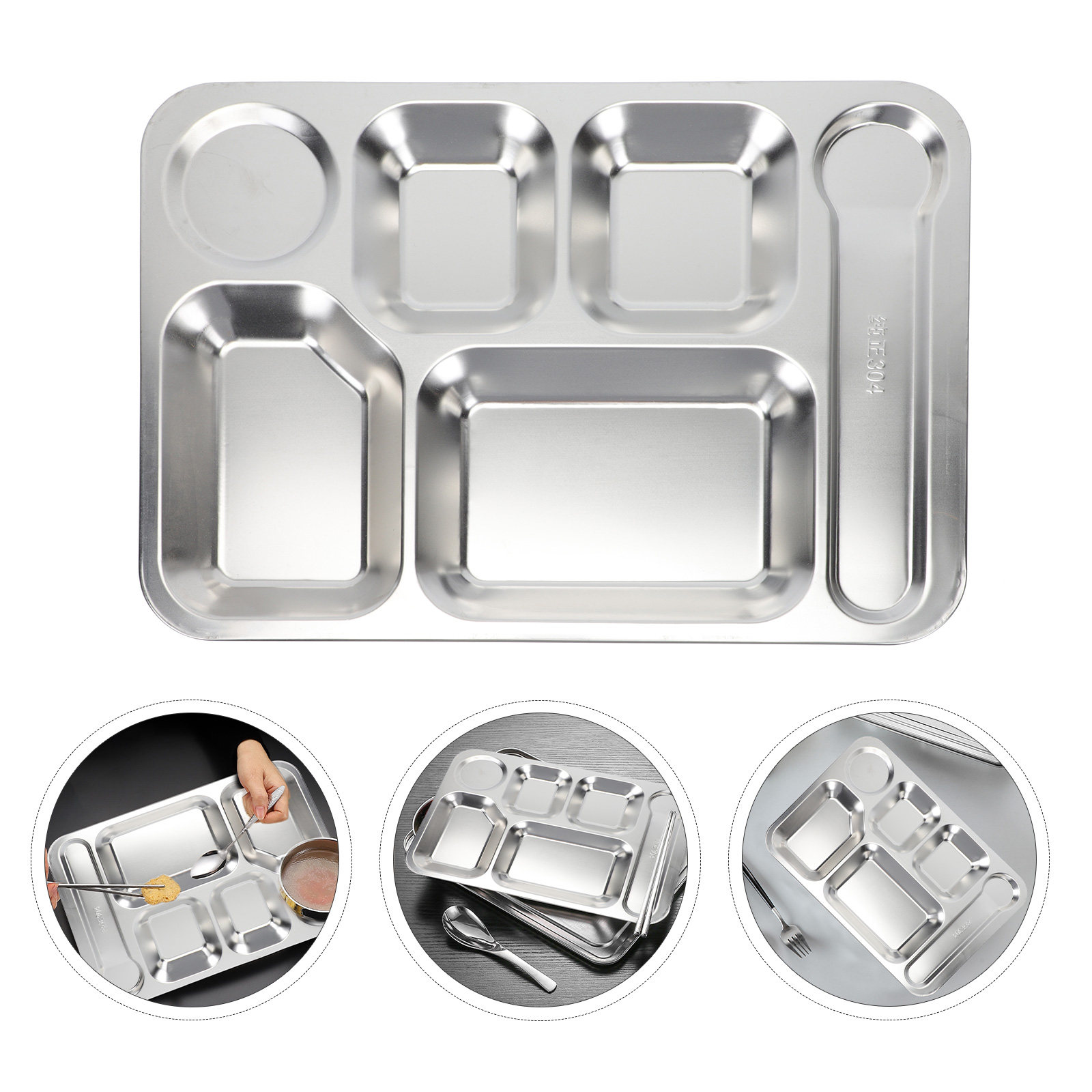 Meal Prep Usa - 1pc 6-Grid Lunch Tray Silver Multi