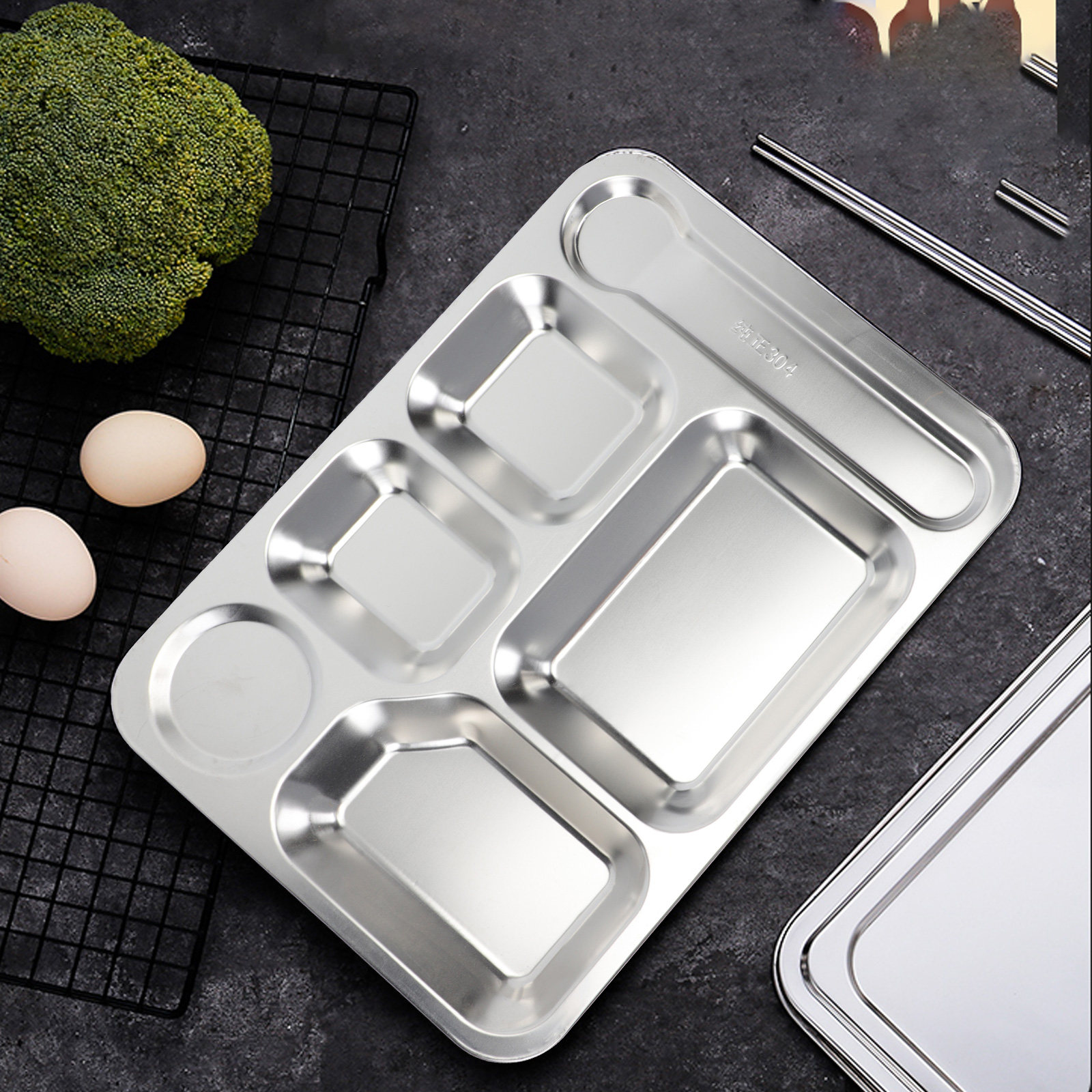 1pc 6-Grid Lunch Tray Silver M - Meal Prep Usa 评论和价格